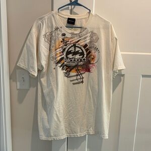 Billabong White Short-Sleeve Tee with Black, Orange and Pink Graphic
